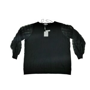 Sioni Milano Black Lace Sleeve Pullover Top‎ Plus Size 1X New with Tags